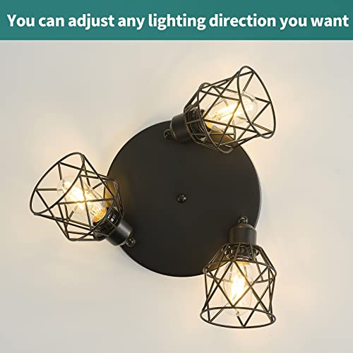 Kitchen Light Fixtures Ceiling Mount, 3-Lights Multi-Directional Rotating Iron Lamp Shade, Black Flush Mount Ceiling Light Fixtures for Farmhouse, Hallway, entryway, Etc (E26 Bulb Not Included)