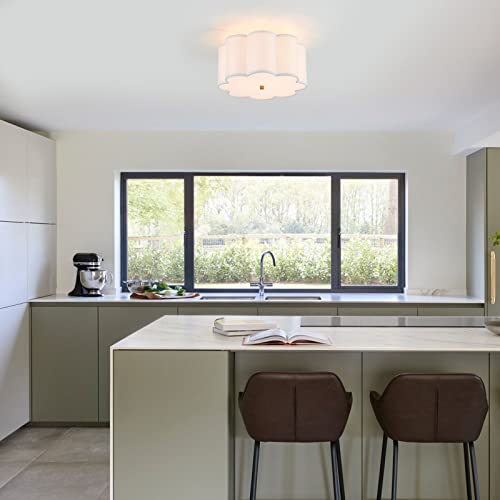 MhyTogn Semi Flush Mount Ceiling Light Fixture, Modern Close to Ceiling Lamp with Cream White Fabric Drum Shade for Nursery Kids Room Bedroom Kitchen Hallway Entryway 3-Light