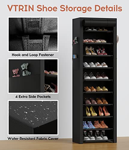 VTRIN Vertical Narrow Shoe Rack Organizer Tall Shoe Rack for Closet Entryway 10 Tier Non-woven Cover Shoe Shelf Holds 20-22 Pairs Free Standing Shoe Storage Cabinet with Dustproof Cover