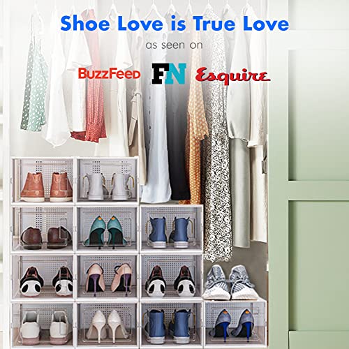 Shoe Organizer Clear Shoe Boxes Stackable, 12 Pack Shoe Boxes Clear Plastic Stackable, Sneaker Storage Shoe Box Organizer, Shoe Containers Plastic Shoe Boxes Lids, Shoe Cubby Shoe Storage Closet