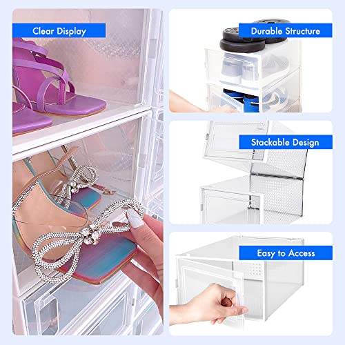 Shoe Organizer Clear Shoe Boxes Stackable, 12 Pack Shoe Boxes Clear Plastic Stackable, Sneaker Storage Shoe Box Organizer, Shoe Containers Plastic Shoe Boxes Lids, Shoe Cubby Shoe Storage Closet