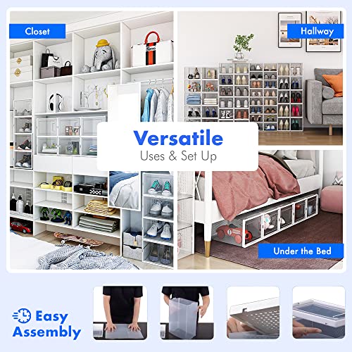 Shoe Organizer Clear Shoe Boxes Stackable, 12 Pack Shoe Boxes Clear Plastic Stackable, Sneaker Storage Shoe Box Organizer, Shoe Containers Plastic Shoe Boxes Lids, Shoe Cubby Shoe Storage Closet