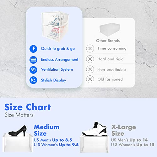 Shoe Organizer Clear Shoe Boxes Stackable, 12 Pack Shoe Boxes Clear Plastic Stackable, Sneaker Storage Shoe Box Organizer, Shoe Containers Plastic Shoe Boxes Lids, Shoe Cubby Shoe Storage Closet