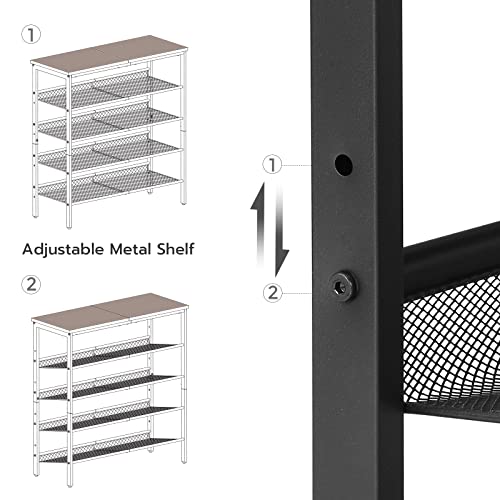HOOBRO Shoe Rack, 5-Tier Shoe Storage with Adjustable Mesh Shelves, 16-20 Pairs of Shoes, Stable and Durable, Spacious Top, Freestanding, Metal, Industrial, for Entryway, Closet, Rustic Brown BF12XJ01