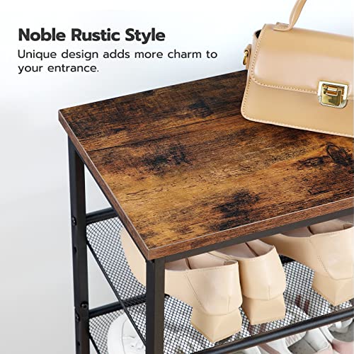 HOOBRO Shoe Rack, 5-Tier Shoe Storage with Adjustable Mesh Shelves, 16-20 Pairs of Shoes, Stable and Durable, Spacious Top, Freestanding, Metal, Industrial, for Entryway, Closet, Rustic Brown BF12XJ01