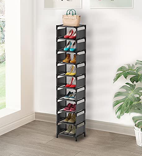 isightguard Narrow Shoe Rack, 10 Tier Vertical Shoe Rack for Closet Entryway Tall Slim Shoe Rack for Small Spaces Shinky Shoe Organizer Space Saving Corner Shoe Shelf Shoe Tower