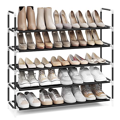 SONGMICS 5 Tiers Shoe Rack Space Saving Tower Cabinet Storage Organizer Black 39"L Holds 20-25 Pair of Shoes ULSH55H