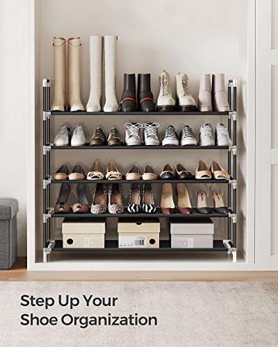 SONGMICS 5 Tiers Shoe Rack Space Saving Tower Cabinet Storage Organizer Black 39"L Holds 20-25 Pair of Shoes ULSH55H