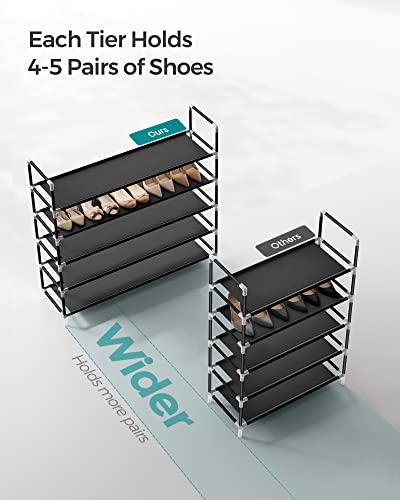 SONGMICS 5 Tiers Shoe Rack Space Saving Tower Cabinet Storage Organizer Black 39"L Holds 20-25 Pair of Shoes ULSH55H