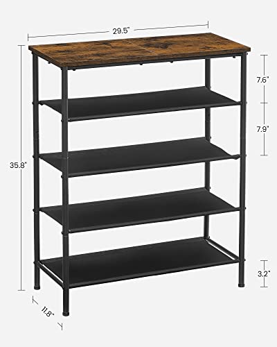 VASAGLE Shoe Rack 5 Tier, Narrow Shoe Organizer for Closet Entryway, with 4 Fabric Shelves and Top for Bags, Shoe Shelf, Steel Frame, Industrial, Rustic Brown and Black ULBS036B01