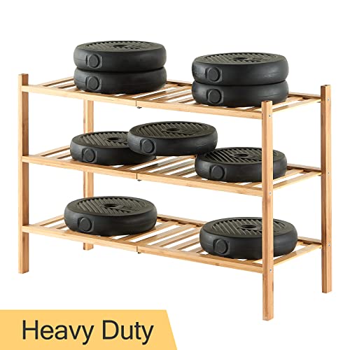 Furshus 3-Tier Bamboo Shoe Rack for Entryway, Stackable | Heavy Duty | Multi-Function, Free Standing Shoe Racks for Bedroom Hallway Closet