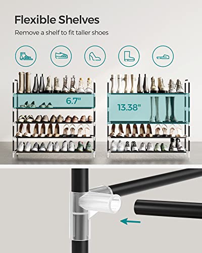 SONGMICS 5 Tiers Shoe Rack Space Saving Tower Cabinet Storage Organizer Black 39"L Holds 20-25 Pair of Shoes ULSH55H