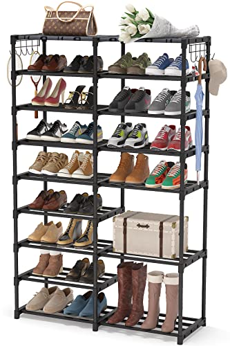 Tribesigns Shoe Rack Organizer,32-40 Pairs Shoe Storage Shelf,9 Tiers Shoe Stand,Shoe Rack for Closet,Boot Organizer with 2 Hooks,Stackable Shoe Tower
