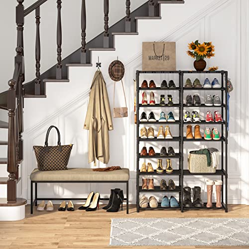 Tribesigns Shoe Rack Organizer,32-40 Pairs Shoe Storage Shelf,9 Tiers Shoe Stand,Shoe Rack for Closet,Boot Organizer with 2 Hooks,Stackable Shoe Tower
