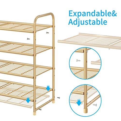 Simple Trending 4-Tier Stackable Shoe Rack, Expandable & Adjustable Shoe Organizer Storage Shelf, Wire Grid, Golden Yellow