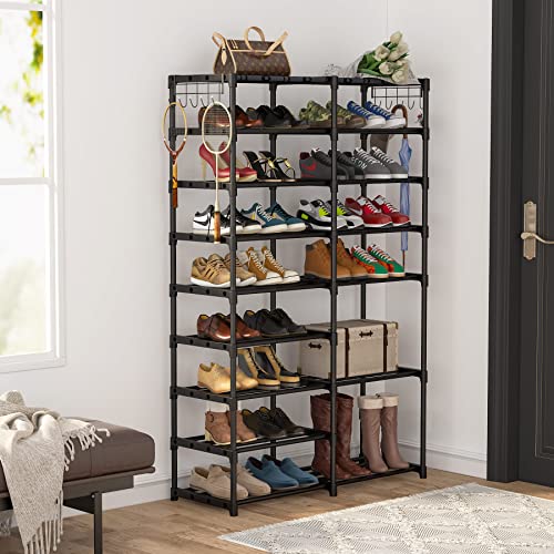 Tribesigns Shoe Rack Organizer,32-40 Pairs Shoe Storage Shelf,9 Tiers Shoe Stand,Shoe Rack for Closet,Boot Organizer with 2 Hooks,Stackable Shoe Tower
