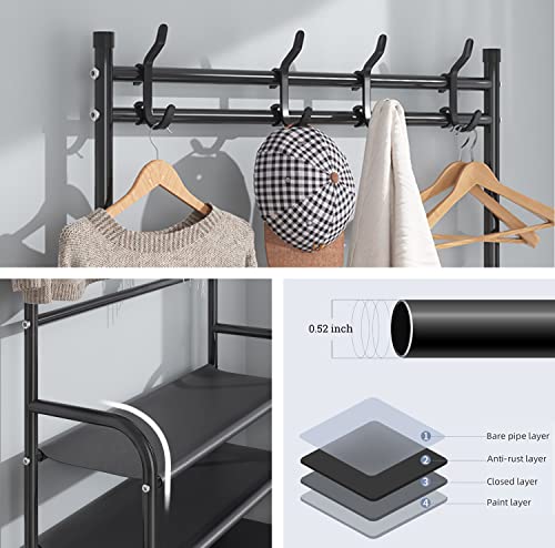 WEECRON Shoe Rack and Coat 4 Tier Entryway Coat Rack Storage Organizer with 8 Hooks for Bedroom Hallway Office, Black