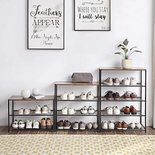 HOMEFORT 4-Tier Shoe Rack, Shoe Storage Shelf, Industrial Shoe Tower, Narrow Shoe Organizer for Closet Entryway, Small Shoe Rack Table with Durable Metal Shelves, Rustic Brown