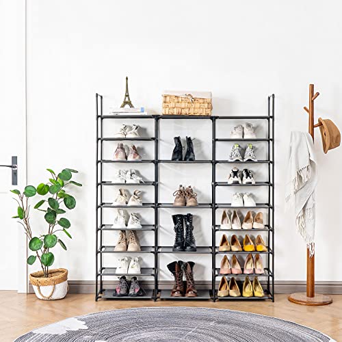 YOUDENOVA Shoe Rack Organizer, for up to 50 Pairs of Shoes, Vertical Large Shoe Rack with Removable, Water, Dust & Oil Resistant Shelves, Stackable Shoe Rack for Boot & Shoe Storage, Black