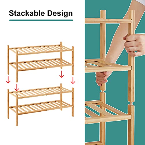 viewcare 4-Tier Bamboo Shoe Rack for Entryway, Stackable | Foldable | Natural, Shoe Organizer for Hallway Closet, Free Standing Shoe Racks for Indoor Outdoor