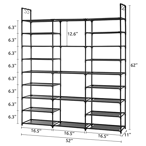 YOUDENOVA Shoe Rack Organizer, for up to 50 Pairs of Shoes, Vertical Large Shoe Rack with Removable, Water, Dust & Oil Resistant Shelves, Stackable Shoe Rack for Boot & Shoe Storage, Black