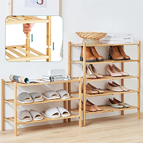 viewcare 4-Tier Bamboo Shoe Rack for Entryway, Stackable | Foldable | Natural, Shoe Organizer for Hallway Closet, Free Standing Shoe Racks for Indoor Outdoor