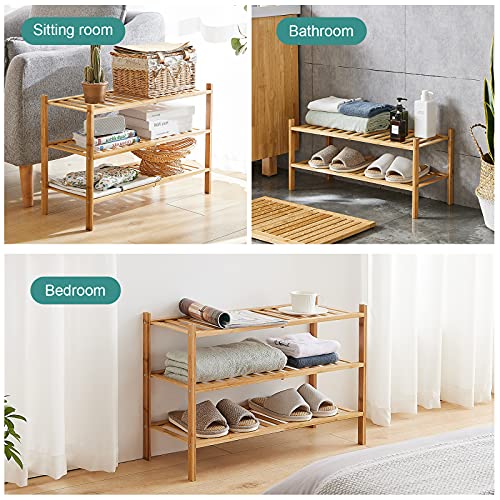 viewcare 4-Tier Bamboo Shoe Rack for Entryway, Stackable | Foldable | Natural, Shoe Organizer for Hallway Closet, Free Standing Shoe Racks for Indoor Outdoor