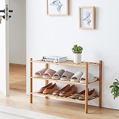 viewcare 4-Tier Bamboo Shoe Rack for Entryway, Stackable | Foldable | Natural, Shoe Organizer for Hallway Closet, Free Standing Shoe Racks for Indoor Outdoor