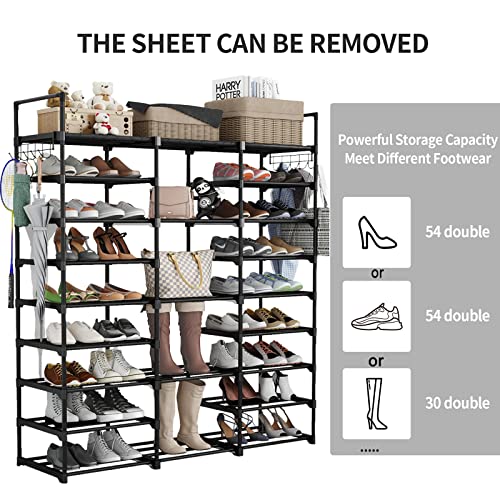 Kottwca Shoe Rack Organizer for Entryway Closet 9 Tiers, Large Shoe Storage Shelf for 50-55 Pairs Shoe and Boots, Space Saving Shoe Stand Cabinet for Bedroom Cloakroom Hallway Garage
