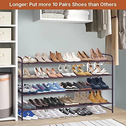 KIMBORA 4 Tier Long Shoe Rack for Closet, Wide Shoe Storage Organizer Stackable Shoe Shelf for Floor, Bedroom 30-Pairs (Bronze)