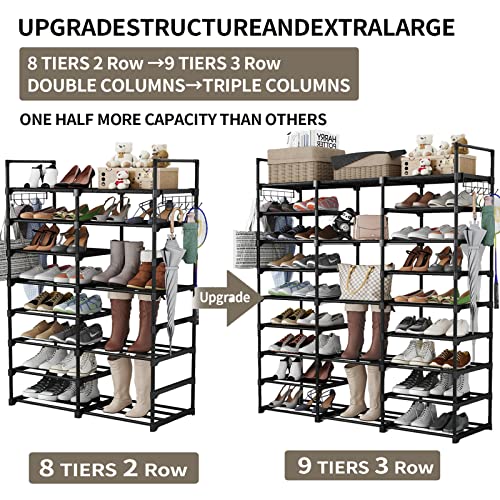 Kottwca Shoe Rack Organizer for Entryway Closet 9 Tiers, Large Shoe Storage Shelf for 50-55 Pairs Shoe and Boots, Space Saving Shoe Stand Cabinet for Bedroom Cloakroom Hallway Garage
