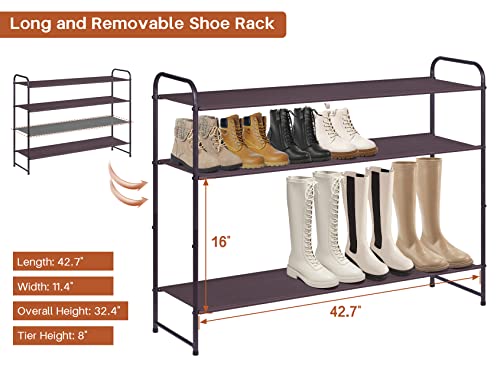 KIMBORA 4 Tier Long Shoe Rack for Closet, Wide Shoe Storage Organizer Stackable Shoe Shelf for Floor, Bedroom 30-Pairs (Bronze)