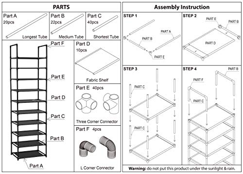 FIDUCIAL HOME 10 Tiers Shoe Rack 20-25 Pairs Sturdy Shoe Shelf