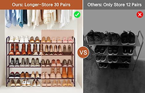 KIMBORA 4 Tier Long Shoe Rack for Closet, Wide Shoe Storage Organizer Stackable Shoe Shelf for Floor, Bedroom 30-Pairs (Bronze)