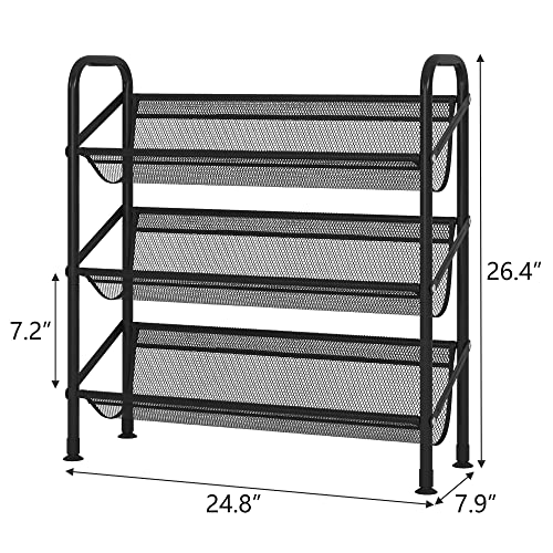 FKUO 3 Tier Shoe Rack grid fabric small Shoe Storage Unit Tall Shoe Organizer Shelf for Entryway, Hallway, Closet, Dorm Room (Black, 3 Tier)