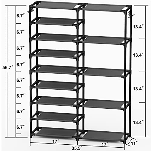 CSXGBAB Tall Shoe Rack, Garage Shoe Rack Large Capacity, Large Shoe Rack Two Rows Versatile Hooks, Shoe Rack Organizer, Big Shoe Rack Organizer Storage Boot Rack Shelf Black 24-35 Pairs