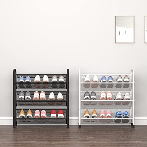 FKUO 3 Tier Shoe Rack grid fabric small Shoe Storage Unit Tall Shoe Organizer Shelf for Entryway, Hallway, Closet, Dorm Room (Black, 3 Tier)