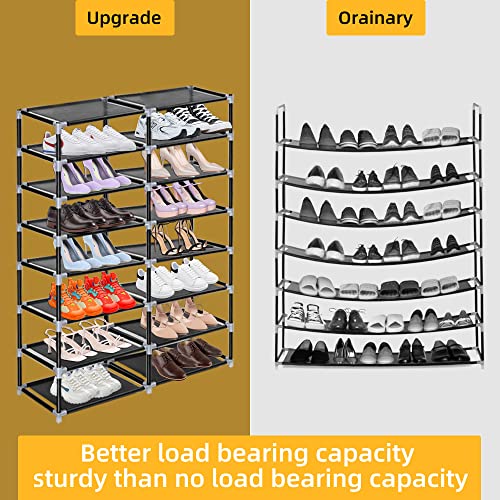 ERONE Shoe Rack Storage Organizer, 28 Pairs Portable Double Row with Nonwoven Fabric Cover Shoe Rack Cabinet for Closet (Black)