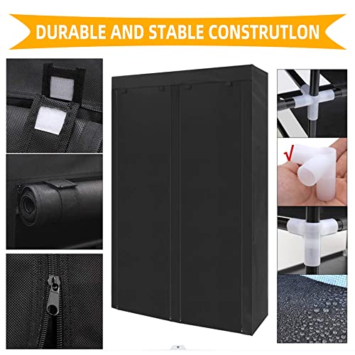 ERONE Shoe Rack Storage Organizer, 28 Pairs Portable Double Row with Nonwoven Fabric Cover Shoe Rack Cabinet for Closet (Black)