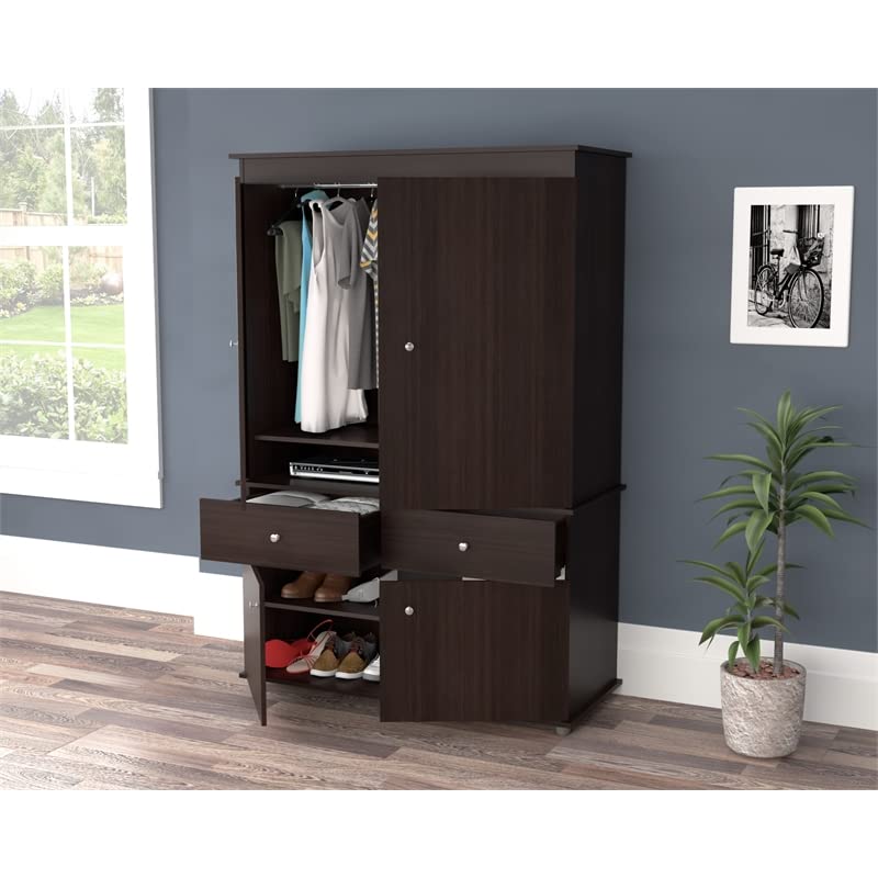 Espresso 2-Drawer 4-Shelf Armoire by Inval