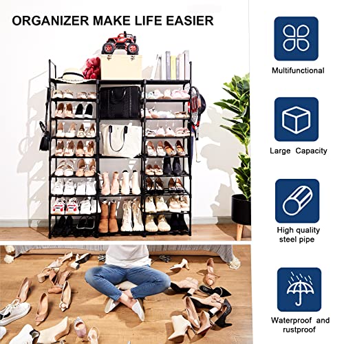 Mavivegue 9 Tiers Metal Shoe Rack Organizer, 50-55 Pairs Large Tall Shoe Storage,Shoe Holder,Shoe Stand,Vertical Free Standing Shoe Shelf,Heavy Duty Boot Rack for Entryway, Closet, Garage, Bedroom