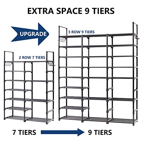 Mavivegue 9 Tiers Metal Shoe Rack Organizer, 50-55 Pairs Large Tall Shoe Storage,Shoe Holder,Shoe Stand,Vertical Free Standing Shoe Shelf,Heavy Duty Boot Rack for Entryway, Closet, Garage, Bedroom