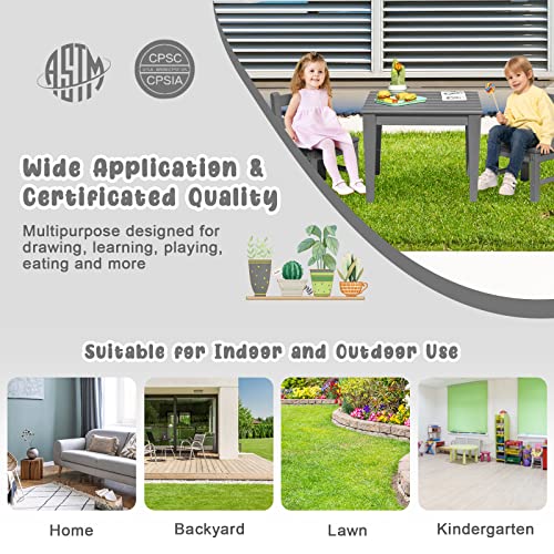 Costzon Kids Table and Chair Set, 3 Piece All-Weather Activity Table for Indoor & Outdoor, Heavy-Duty & Waterproof Furniture Set for Playroom, Nursery, Backyard, Toddler Table and Chair Set (Grey)