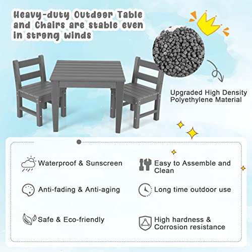 Costzon Kids Table and Chair Set, 3 Piece All-Weather Activity Table for Indoor & Outdoor, Heavy-Duty & Waterproof Furniture Set for Playroom, Nursery, Backyard, Toddler Table and Chair Set (Grey)