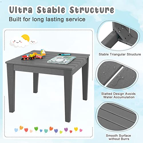 Costzon Kids Table and Chair Set, 3 Piece All-Weather Activity Table for Indoor & Outdoor, Heavy-Duty & Waterproof Furniture Set for Playroom, Nursery, Backyard, Toddler Table and Chair Set (Grey)