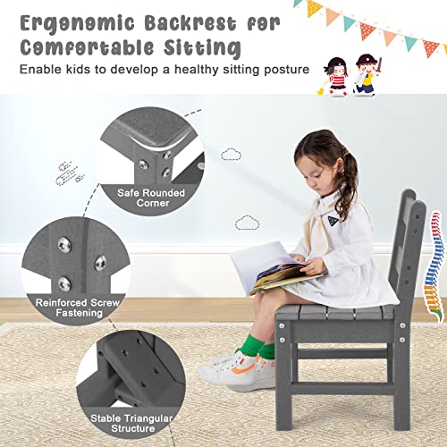 Costzon Kids Table and Chair Set, 3 Piece All-Weather Activity Table for Indoor & Outdoor, Heavy-Duty & Waterproof Furniture Set for Playroom, Nursery, Backyard, Toddler Table and Chair Set (Grey)