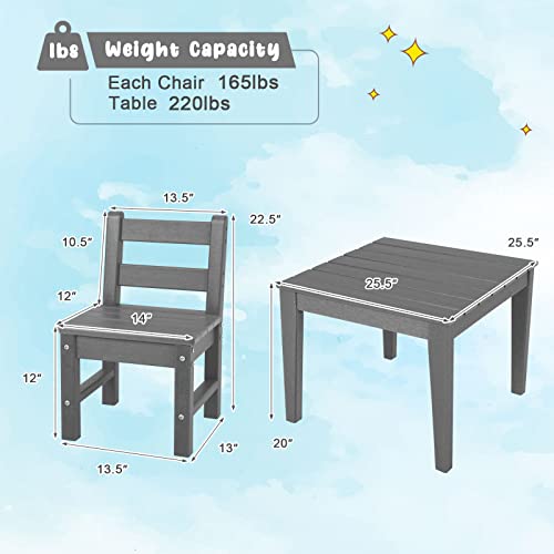 Costzon Kids Table and Chair Set, 3 Piece All-Weather Activity Table for Indoor & Outdoor, Heavy-Duty & Waterproof Furniture Set for Playroom, Nursery, Backyard, Toddler Table and Chair Set (Grey)