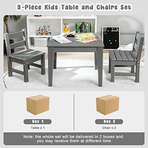 Costzon Kids Table and Chair Set, 3 Piece All-Weather Activity Table for Indoor & Outdoor, Heavy-Duty & Waterproof Furniture Set for Playroom, Nursery, Backyard, Toddler Table and Chair Set (Grey)