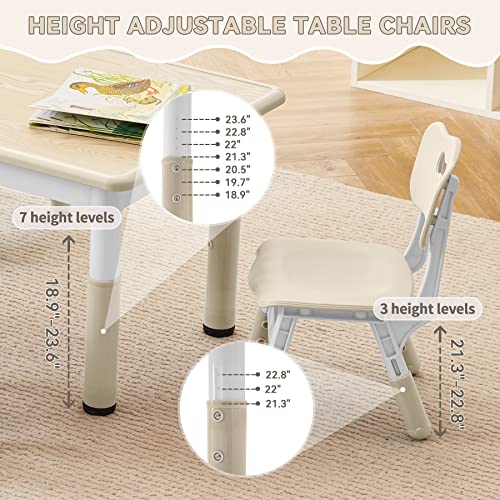 GITAWUSA Kids Study Table and Chairs Set, Height Adjustable Toddler Table and Chair Set for Kids Ages 3-8, Graffiti Desktop Plastic Children Art Table with 4 Seats