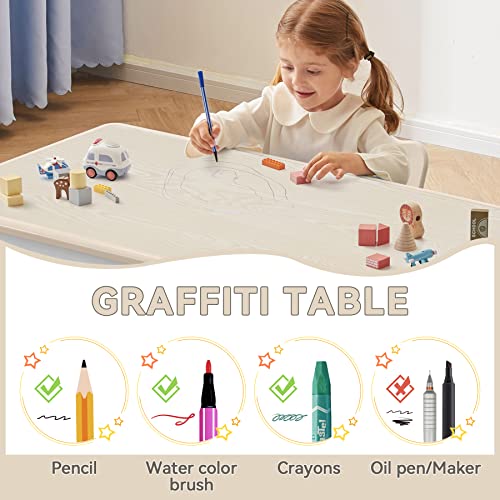 GITAWUSA Kids Study Table and Chairs Set, Height Adjustable Toddler Table and Chair Set for Kids Ages 3-8, Graffiti Desktop Plastic Children Art Table with 4 Seats
